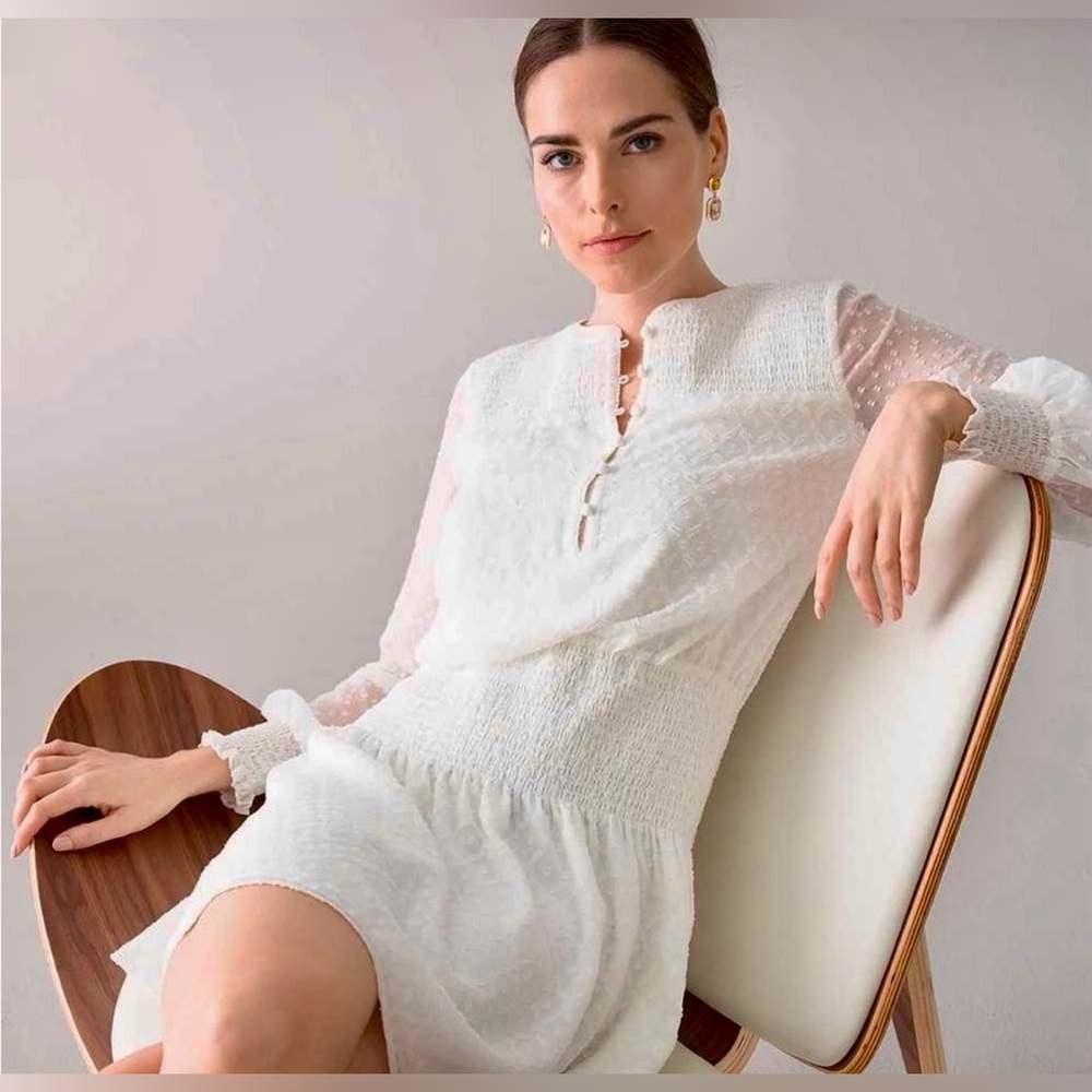 White House Black Market pointelle blouson dress in white size small